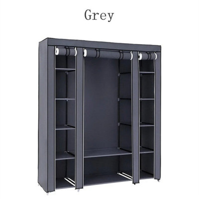 Grey Practical Fabric Canvas Wardrobe Hanging Rail Shelving Clothes Storage Cupboard from B&Q
