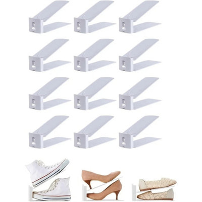 White 12X Shoe Slots Organizer Wardrobe Stacker Space Saver Rack Holder Adjustable from B&Q