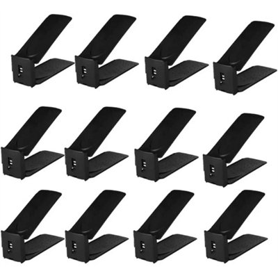Black 12X Shoe Slots Organizer Wardrobe Stacker Space Saver Rack Holder Adjustable from B&Q
