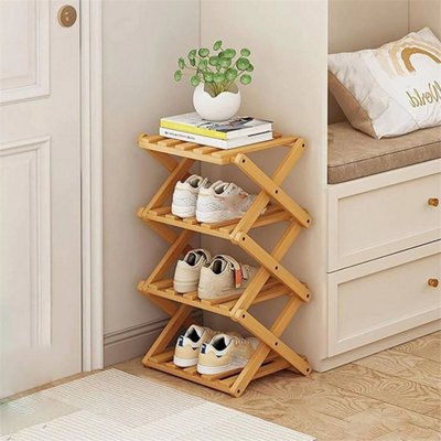 4Tier Foldable Wooden Shoe Rack No Assembly Bamboo from B&Q