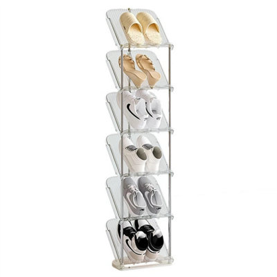 6 Tier Sloping Narrow Clear Shoe Rack Slim Tall For Closet Entryway Small Space from B&Q