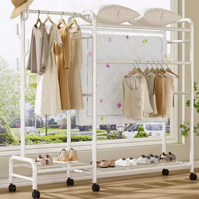 Double Clothes Rail Rack Heavy Duty Garment Hanging Stand Open Wardrobe ShelfWhite from B&Q