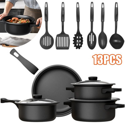 13Pcs Cookware Set Pan Pot Non Stick Saucepans Frying Pan Cookware Set Glass Lid from B&Q