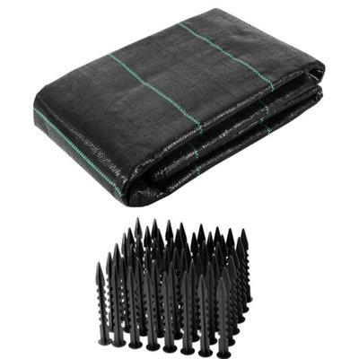 2X10M+50 Pegs Heavy Duty Garden Weed Control Fabric Membrane from B&Q