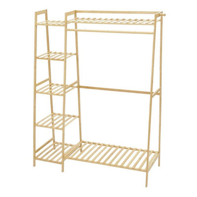 Large Wooden Clothes Rail Rack Garment Hanging Stand Corner Open Wardrobe