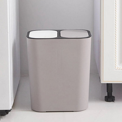  - Grey Double Recycling Waste Bin 2 Section Compartment Rubbish Kitchen Rubbish Dustbin