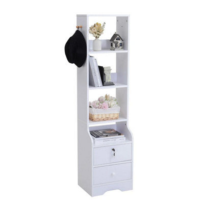 3 Shelf +2 Drawer  White Mdf Freestanding Bookcase