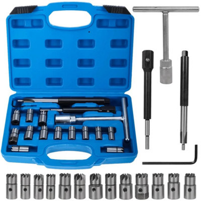  - 17Pcs Professional Diesel Injector Seat Cutter Tool Cleaner Set Carbon Remover
