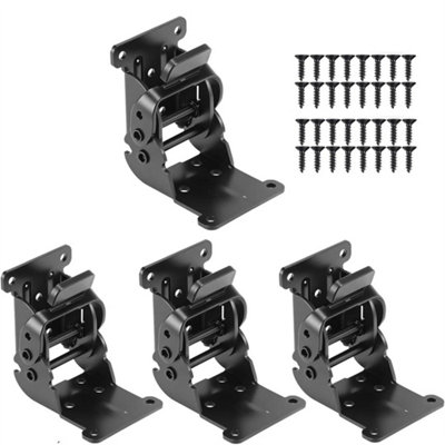 4X Black  Folding Table Chair Leg Hinges 90 Degree Self-Locking Bracket Hinge Hardware from B&Q