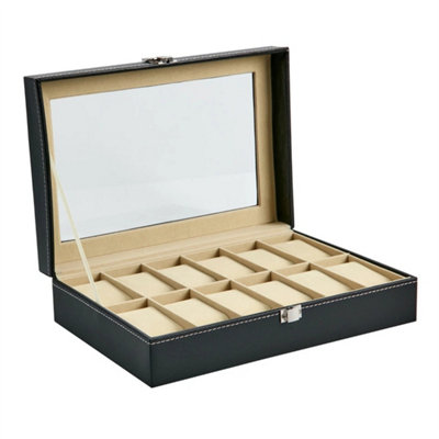 12 Grids Pu Leather Watch Display Case Collection Storage Holder Box from B&Q