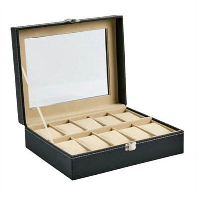 10 Grids Pu Leather Watch Display Case Collection Storage Holder Box from B&Q