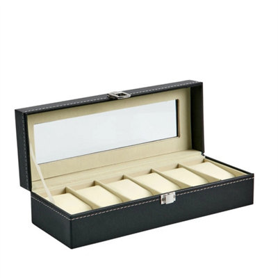 6 Grids Pu Leather Watch Display Case Collection Storage Holder Box from B&Q