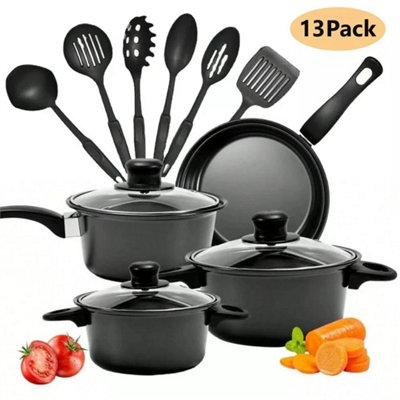 13Pcs Cookware Set Pan Pot Non Stick Saucepans Frying Pan Cookware Set Glass Lid from B&Q