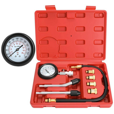 8Pcs Petrol Engine Compression Tester Kit Fuel Cylinder Pressure Gauge Tool Set