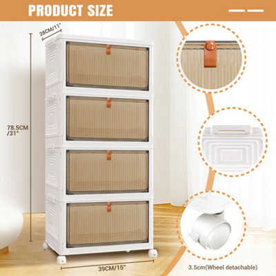 4 Tier Storage Cabinet Plastic Storage Drawer Tower Unit With Wheels Stationery Organizer Box
