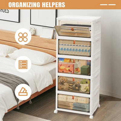 5 Tier Storage Cabinet Plastic Storage Drawer Tower Unit With Wheels Stationery Organizer Box