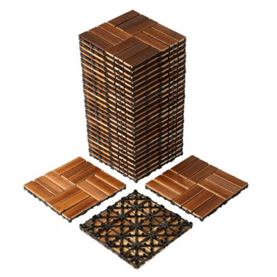 Deck Tiles 27Pcs Wood Flooring Interlocking Balcony Patio Indoor Outdoor 30X30Cm from B&Q
