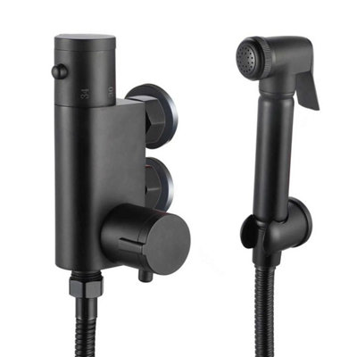  - Black Brass Thermostatic Bidet Shattaf Shower Spray Kit Toilet Douche Set