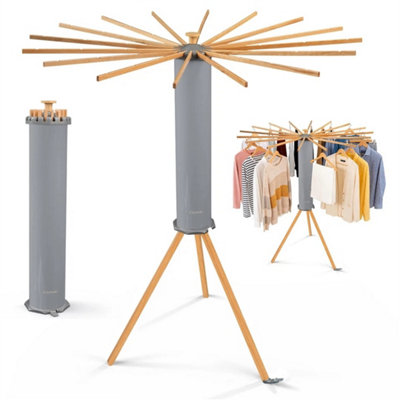 Grey-Drying Rack Clothes Airer 16 Wooden Rod Arms Laundry Dryer Tripod Hanger from B&Q