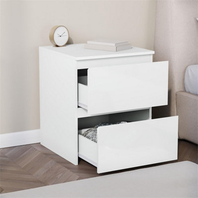 White Modern 2 Drawer Gloss Bedside Chest Storage Cabinet Bedroom Furniture from B&Q
