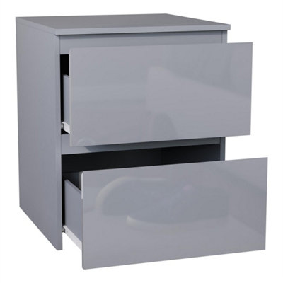 Grey Modern 2 Drawer Gloss Bedside Chest Storage Cabinet Bedroom Furniture from B&Q