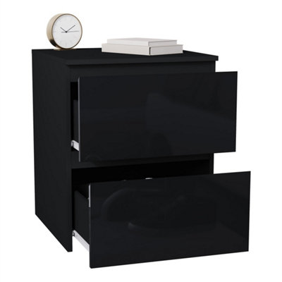 Black Modern 2 Drawer Gloss Bedside Chest Storage Cabinet Bedroom Furniture from B&Q