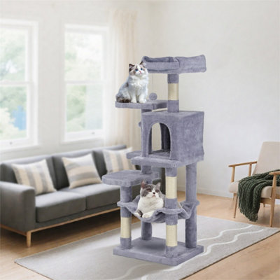 Grey Large Cat Tree Activity Centre Multilevel Scratching Post Climbing Tower Hammock from B&Q