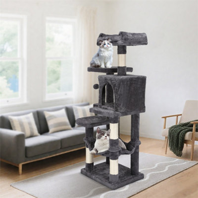 Dark Grey Large Cat Tree Activity Centre Multilevel Scratching Post Climbing Tower Hammock from B&Q