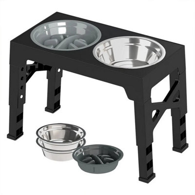 Adjustable Height Double Bowl Dog Pet Feeder Elevated Raised Stand Feeding Food from B&Q