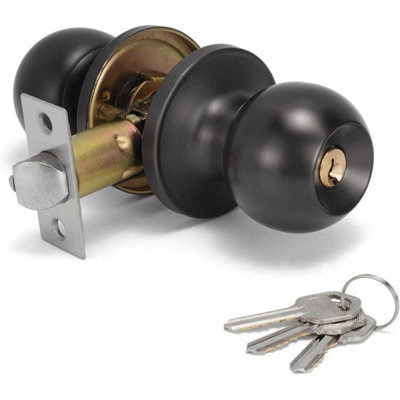  - Black Round Door Lock Knob Handle Lever Home Bedroom Entry Privacy Passage Lockset