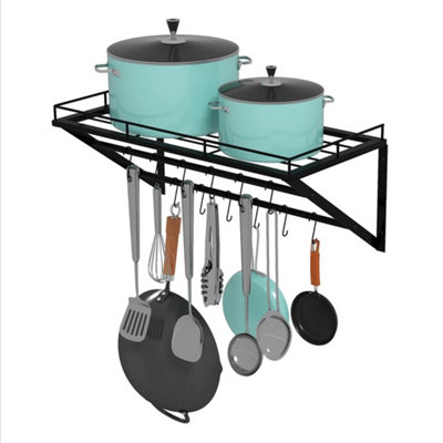 Wall Mounted Pot Pan Rack Multipurpose Utensil Rail Holder Shelf 12 Hooks from B&Q