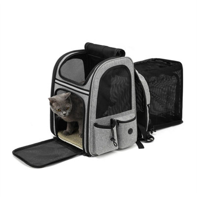Grey Elite Expandable Pet Backpack Carrier Dog Cat Travel Foldable Functional Bags from B&Q