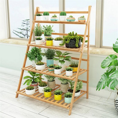  - 4 Tier Bamboo Ladder Plant Storage Shelf