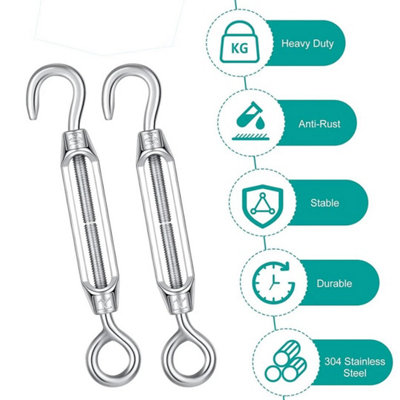  - 5Pcs Steel Hook Strainer Turnbuckle Wire Tensioner Eye Rope Cable Tension Heavy