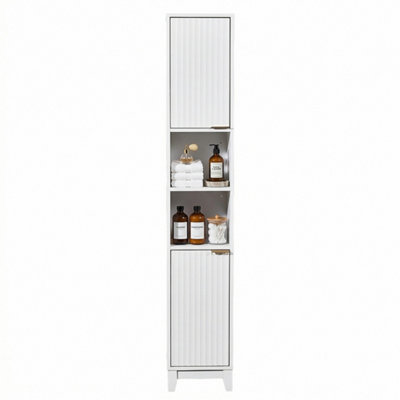 White Tall Bathroom Storage Cabinet,freestanding Bathroom Narrow Unit from B&Q
