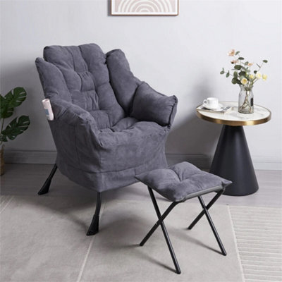 Fabric Lazy Chair With Footstool Relax Lounge Chair Accent from B&Q