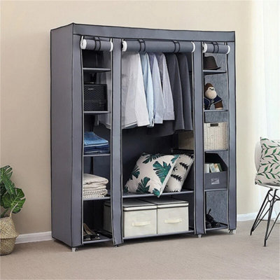 Fabric Canvas Wardrobe With Hanging Rail Shelving Storage from B&Q