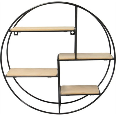 Floating Wall Mounted Display Shelf 4 Tier Wooden Shelves Metal Frame from B&Q