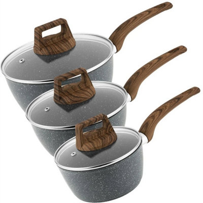 3Pcs Induction Pan Set Cookware Pot Non Stick Saucepan Glass Lid from B&Q