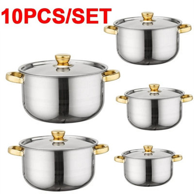 10X Stainless Steel Cookware Saucepan Set Pan Pot Kitchen Cooking from B&Q