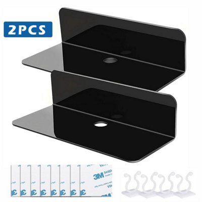  - Black 2X Clear Small Acrylic Floating Wall Shelves Self Adhesive Storage Display Shelf