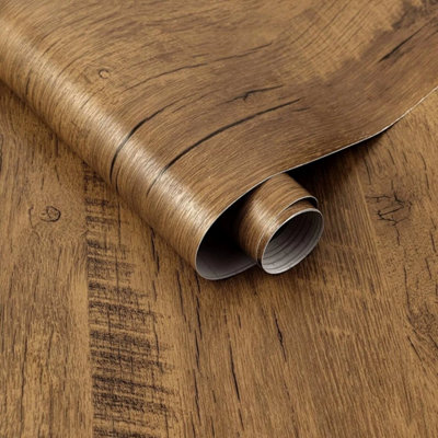 Brown Wood Effect Vinyl Wrap Self Adhesive Film Sticker Textured Worktop Wall Covering