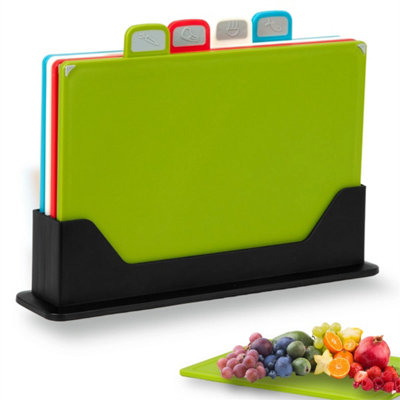 4Pcs Coloured Non-Slip Chopping Board Set Cutting Boards With Stand from B&Q