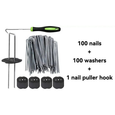  - 200 Weed Control Mat Membrane Pegs + Buffer Washer Pegs U-Shaped Pins Galvanised