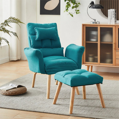 Blue Lazy Chair With Footstool Relax Lounge Chair Accent from B&Q
