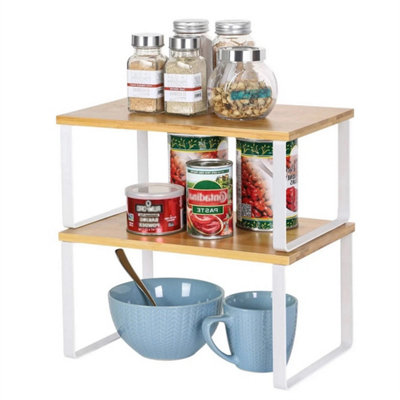 Stackable Bamboo Cupboard Shelf Organiser Spice Rack Set Of 2 from B&Q