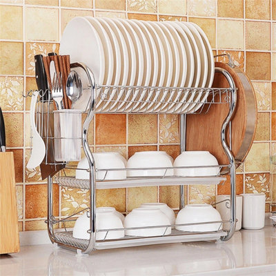 - 3 Tier Kitchen Dish Drainer Cutlery Cup Plates Sink Rack Drip Tray
