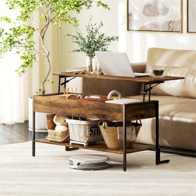 Industrial Lift Top Coffee Table With Storage Shelf Rustic Brown from B&Q