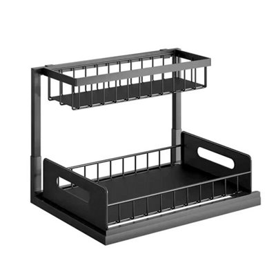  - 2 Tier Pull Out Basket Kitchen Under Sink Cupboard Organiser Drawer Storage Rack