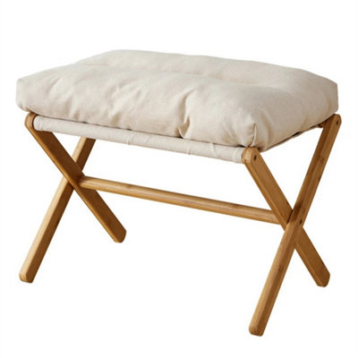 Beige-Modern Footstool Foldable Footrest Stool With Bamboo Leg from B&Q